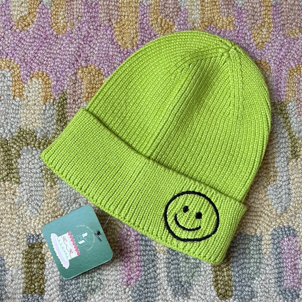 🍦HOST PICK🍦Rainbow Unicorn Birthday Surprise Smiley Beanie Bright Green LIME nwt